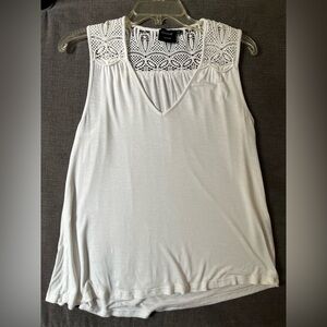 White Boho Sleeveless Top with Crochet Detail Size XS Summer Festival Style
